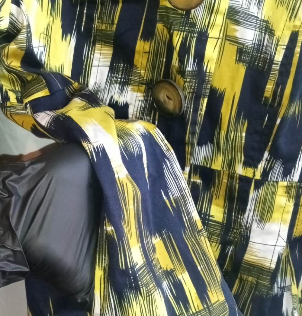 Appraisal Brushstroke Yellow Black White Short Trench Coat Mad Men Office Casual - Picture 4 of 10